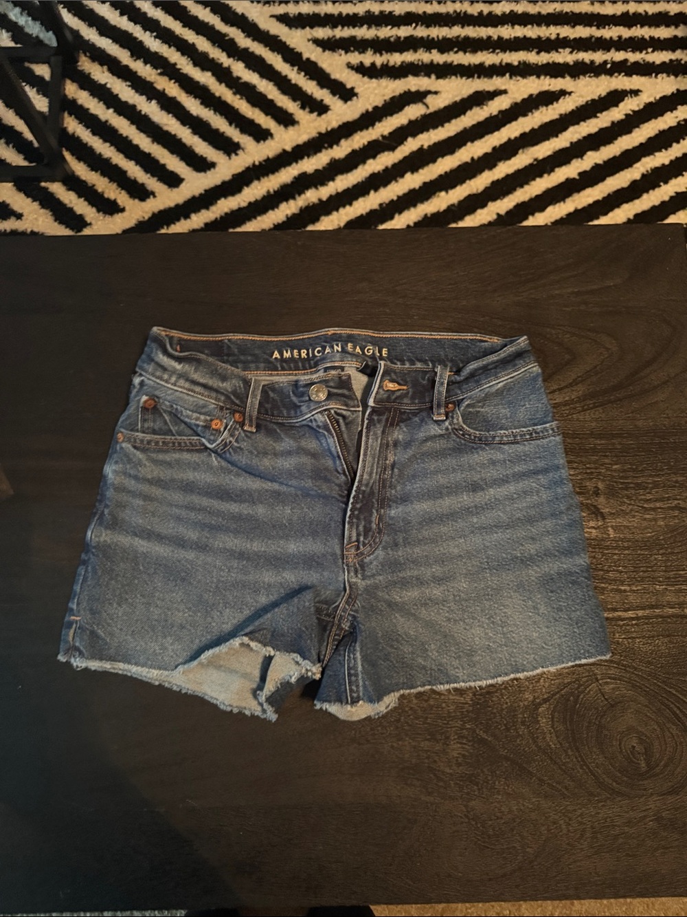 American Eagle Outfitters Raw-Hem High-Rise Denim Shorts - Blue